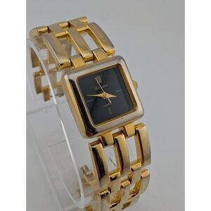 Vintage Ronica Watch Women 22mm Gold Case 6.5" Band‎ Black Dial- New Battery